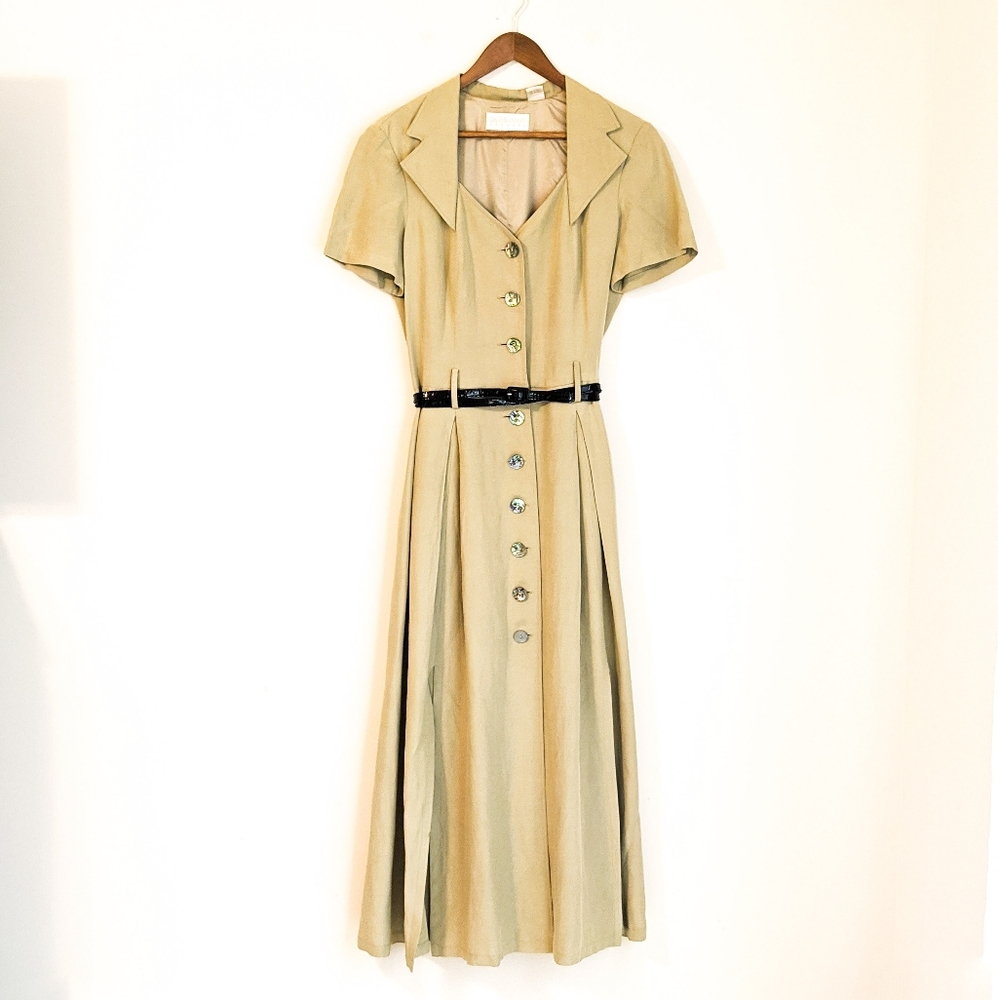VINTAGE Dana Buchman KHAKI Belted SILK Dre…